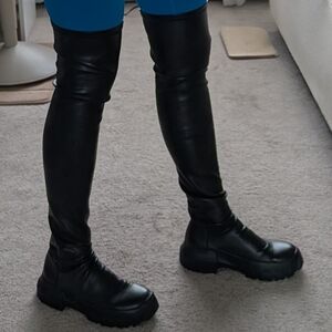 Above The Knee Black Leather Boots